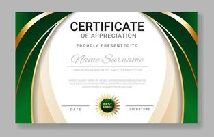 plantilla de certificado de agradecimiento verde de lujo vector