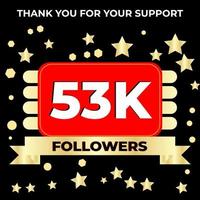 Thank you 53k followers celebration template design perfect for social network and followers, Vector illustration.