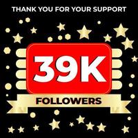 Thank you 39k followers celebration template design perfect for social network and followers, Vector illustration.