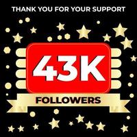 Thank you 43k followers celebration template design perfect for social network and followers, Vector illustration.