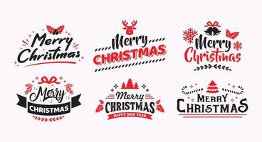 Typography Set of Christmas and Happy New Year Floral Card templates. Trendy retro style. Vector design element.