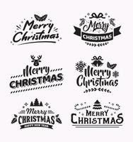 Typography Set of Christmas and Happy New Year Floral Card templates. Trendy retro style. Vector design element.