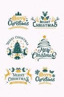 Typography Set of Christmas and Happy New Year Floral Card templates. Trendy retro style. Vector design element.