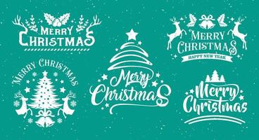 Typography Set of Christmas and Happy New Year Floral Card templates. Trendy retro style. Vector design element.