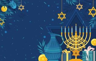 Deep Blue Happy Hanukkah Background Template vector