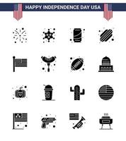 Pack of 16 creative USA Independence Day related Solid Glyphs of united flag beer states american Editable USA Day Vector Design Elements