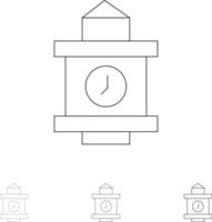 Train Time Station Bold and thin black line icon set vector