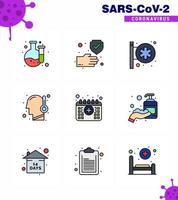 iconos de conjunto de prevención de coronavirus 9 icono de color plano de línea rellena como cita médica temperatura del letrero del hospital coronavirus viral frío 2019nov elementos de diseño de vector de enfermedad