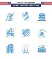 9 Creative USA Icons Modern Independence Signs and 4th July Symbols of american usa burger landmark building Editable USA Day Vector Design Elements