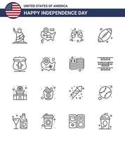 16 USA Line Signs Independence Day Celebration Symbols of american sheild beer usa footbal Editable USA Day Vector Design Elements