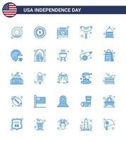 paquete de iconos de vector de stock del día americano 25 signos y símbolos azules para la fecha de la casa estatal estadounidense salchicha de indianapolis elementos de diseño de vector de día de estados unidos editables