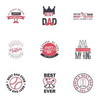 Fathers Day Lettering 9 Black and Pink Calligraphic Emblems Badges Set Isolated on Dark Blue Happy Fathers Day Best Dad Love You Dad Inscription Vector Design Elements For Greeting Card and Othe