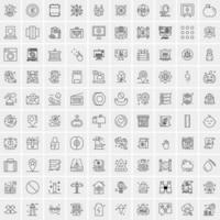 paquete de 100 iconos de líneas universales para móviles y web vector