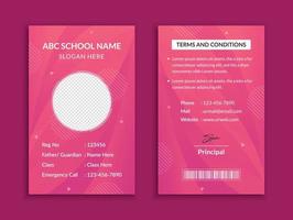 School id card template and vatical college student identity card design layout vector