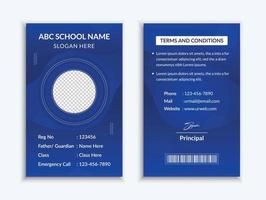 School id card template and vatical college student identity card design layout vector