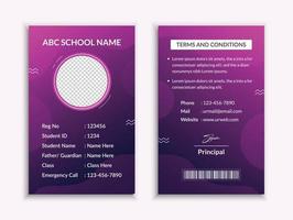 School id card template and vatical college student identity card design layout vector