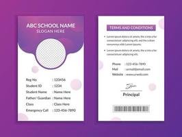 School id card template and vatical college student identity card design layout vector