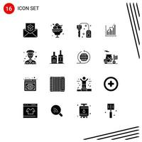 Group of 16 Modern Solid Glyphs Set for diagram analytics ice cream graph lock Editable Vector Design Elements