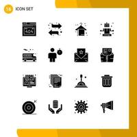 Set of 16 Modern UI Icons Symbols Signs for avatar school beach towel bus relaxing Editable Vector Design Elements