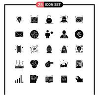 User Interface Pack of 25 Basic Solid Glyphs of hat security mail secure padlock Editable Vector Design Elements