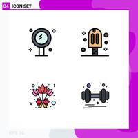 Mobile Interface Filledline Flat Color Set of 4 Pictograms of bathroom bouquet mirror cream rose Editable Vector Design Elements