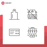Mobile Interface Line Set of 4 Pictograms of food creative disabled slash product Editable Vector Design Elements