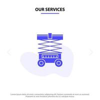 Our Services Lift Forklift Warehouse Lifter  Solid Glyph Icon Web card Template vector