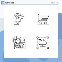 Pack of 4 creative Filledline Flat Colors of cognitive money head trolley cloud Editable Vector Design Elements