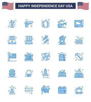 Happy Independence Day 4th July Set of 25 Blues American Pictograph of usa states american map smoke Editable USA Day Vector Design Elements