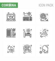 CORONAVIRUS 9 Line Icon set on the theme of Corona epidemic contains icons such as protection city survice building security viral coronavirus 2019nov disease Vector Design Elements
