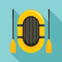 Rubber boat and paddle icon, flat style vector