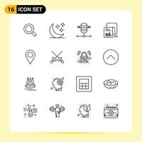 16 Universal Outline Signs Symbols of location list computing documents checklist Editable Vector Design Elements