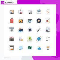 User Interface Pack of 25 Basic Flat Colors of battery distance learning web books song Editable Vector Design Elements