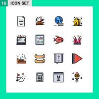 Universal Icon Symbols Group of 16 Modern Flat Color Filled Lines of device smart technology world shopping gift Editable Creative Vector Design Elements