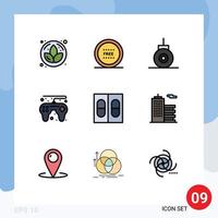 Group of 9 Modern Filledline Flat Colors Set for building pills bathyscaph medicine game Editable Vector Design Elements