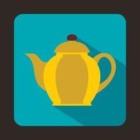 Yellow teapot icon in flat style vector