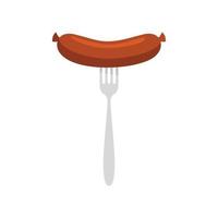 Sausage on fork icon, flat style vector