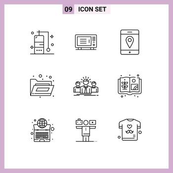 Set of 9 Vector Outlines on Grid for leader employee maps career storage Editable Vector Design Elements