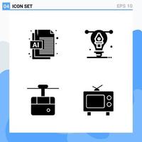 Modern 4 solid style icons Glyph Symbols for general use Creative Solid Icon Sign Isolated on White Background 4 Icons Pack Creative Black Icon vector background