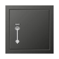 Metal safe with key icon, realistic style vector