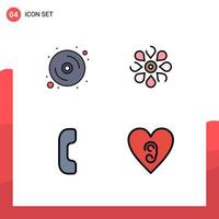 Set of 4 Modern UI Icons Symbols Signs for computer answer hardware floral phone Editable Vector Design Elements