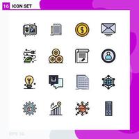 16 User Interface Flat Color Filled Line Pack of modern Signs and Symbols of plug energy coin electricity mail Editable Creative Vector Design Elements
