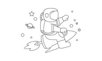 Cute astronaut on space coloring book illustration vector