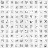 paquete de 100 iconos de líneas universales para móviles y web vector