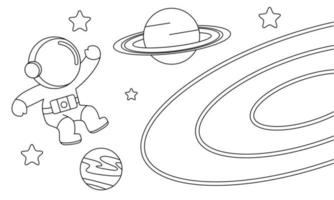 Cute astronaut on space coloring book illustration vector