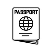 icono de pasaporte con libro y globo terráqueo para identificación en estilo de contorno negro vector