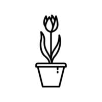 icono de flor en un jarrón con lirios florecientes en estilo de contorno negro vector