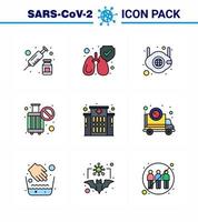 9 Filled Line Flat Color Coronavirus Covid19 Icon pack such as clinic stop mask no travel ban viral coronavirus 2019nov disease Vector Design Elements