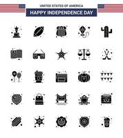 Big Pack of 25 USA Happy Independence Day USA Vector Solid Glyph and Editable Symbols of country plent investigating usa flying Editable USA Day Vector Design Elements