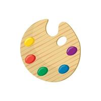 Wooden art palette with paints icon, cartoon style vector
